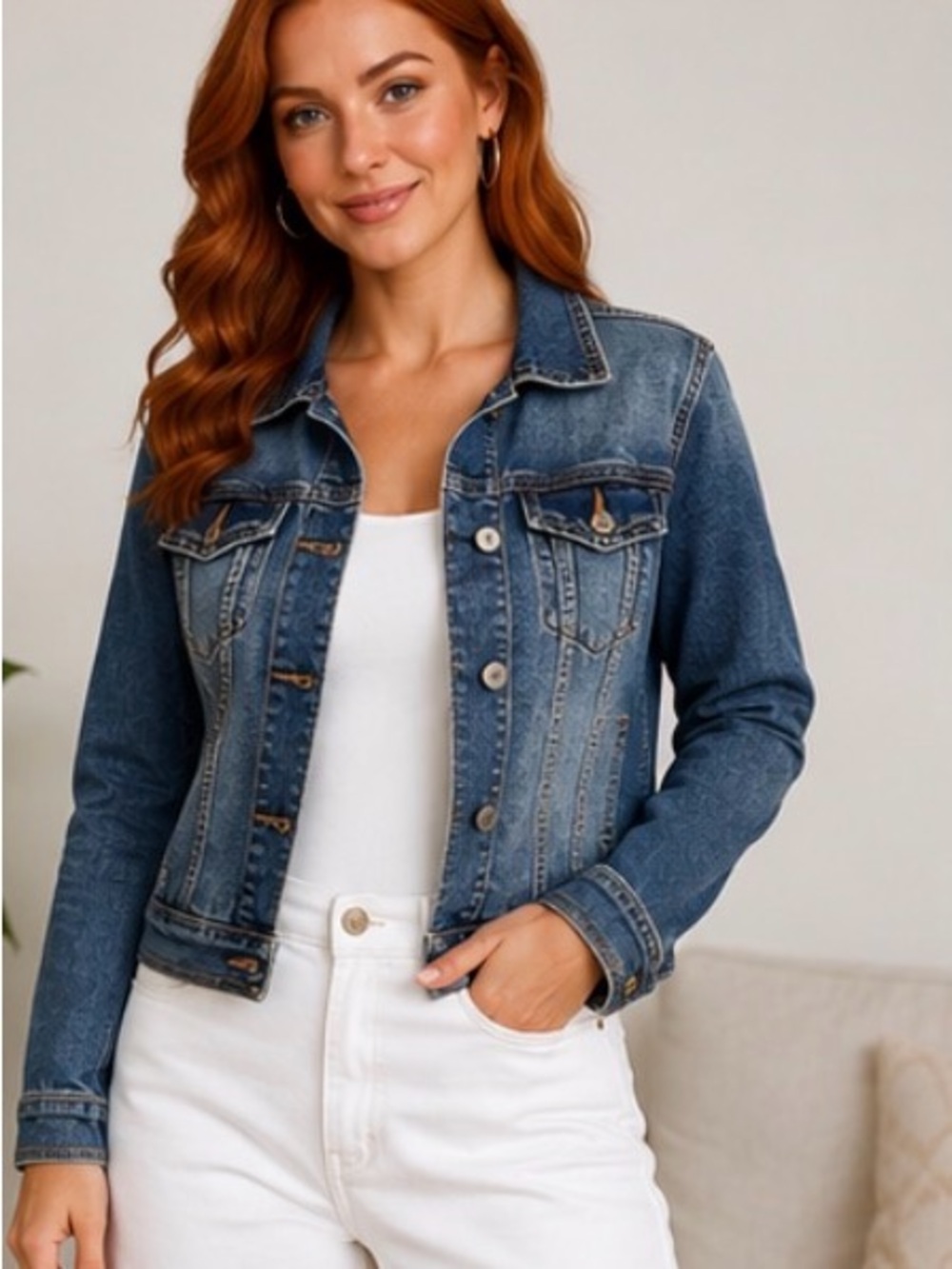 #1015 F&F Vintage Wash Denim Jacket – Classic Stretch Layering Piece